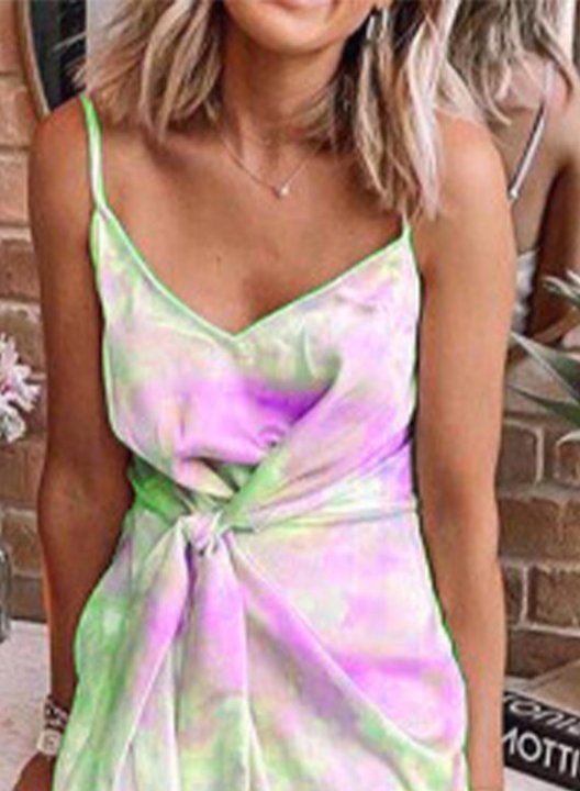 Women's Mini Dresses Split Asymmetric Bodycon Multicolor Tiedye Sleeveless Spaghetti Daily Casual Mini Dress