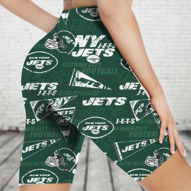 NEW YORK JETS Fitness Running Side Pocket Shorts Tight-Fitting High-Waist Yoga Pants