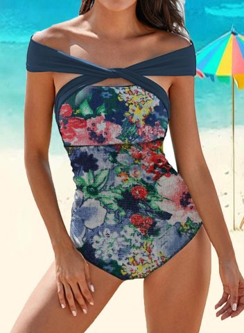 Women's One Piece Swimwear Floral Off Shoulder Criss Cross One-Piece Swimsuit
