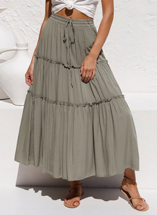 Women's Skirts Solid High Waist Ruffle Daily Vintage Maxi Skirt