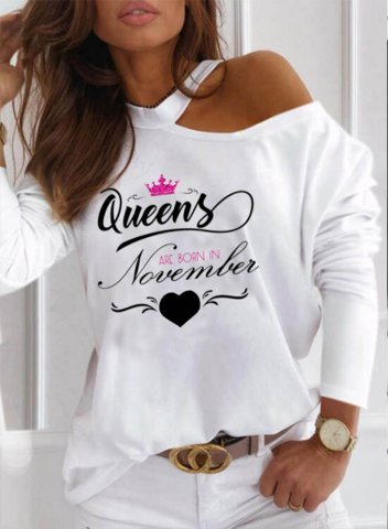 Women's Sweatshirt Graphic Letter Heart Print Long Sleeve Round Neck Cold Shoulder Pullover