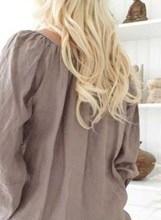 Women's Blouses Solid 3/4 Sleeve Round Neck Daily Drawstring Blouse