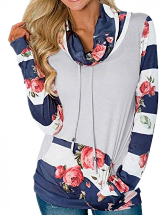 Floral Long Sleeve Cotton-Blend Paneled Sweatshirt