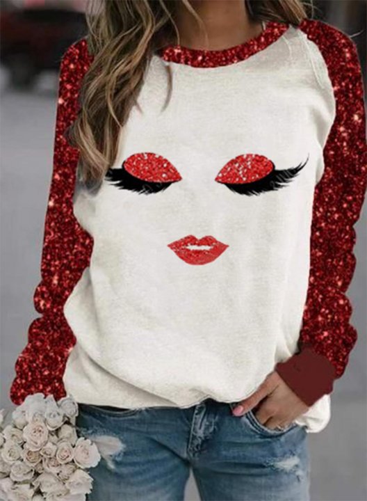 Women's Sequin Beauty Portrait Color Block Sequin Portrait Round Neck Long Sleeve Casual Daily Pullovers