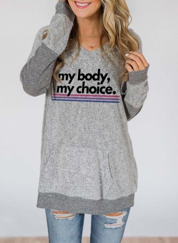 Women's Choice Feminists Slogan Sweatshirts Letter Color Block Print Long Sleeve V Neck Pocket Sweatshirt