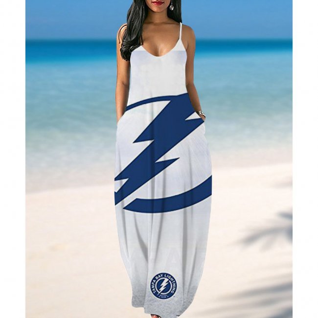 Tampa Bay Lightning Print Pockets Halter Dress