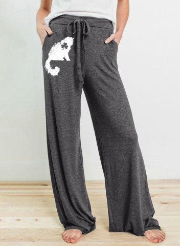 Women's Palazzo Pants Solid Animal Print Wide Leg Mid Waist Drawstring Palazzo Pant