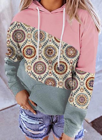 Women's Hoodies Floral Color Block Long Sleeve Pocket Casual Hoodie