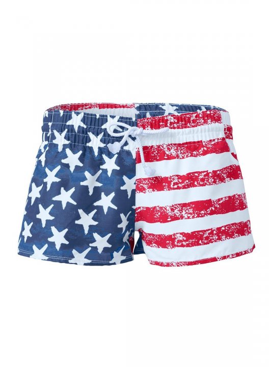 Women's Swim Bottoms Low Rise Striped Flag Star Lace-up Casual Beach Swim Bottoms