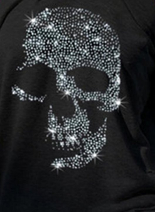 Women's T-shirts Rhinestones Off-shoulder Cut-out Solid Round Neck Long Sleeve Casual T-shirts