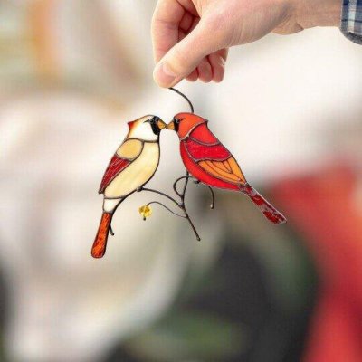 Stained glass cardinal bird suncatcher Christmas cardinal gifts Modern stained glass window hangings decor