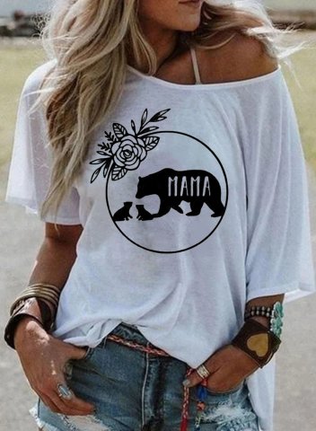 Women's T-shirts Mama Bear Rose Letter Print Half Sleeve Cold-shoulder Mom T-shirt Funny Mothers Day Shirts