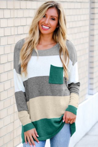 Women's Sweaters Colorblock Pocketed Sweaters