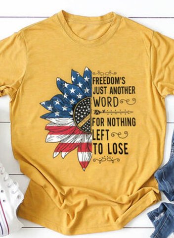 Women's Freedom's Just Another Word T-shirts Solid Sunflower Flag Letter Daily Casual T-shirts