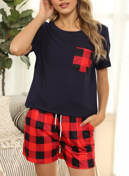 Women's Loungewear Leopard Plaid Short Sleeve Round Neck Daily Casual Two-piece Sets