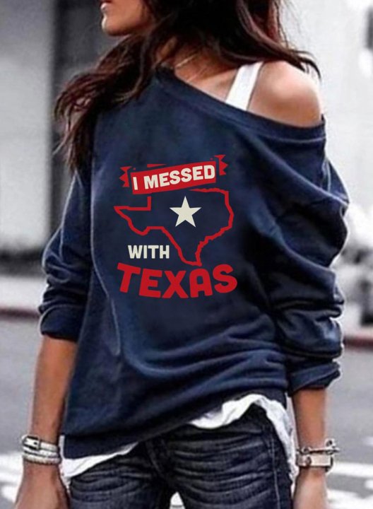 Women's I Messed With Texas funny Sweatshirt Solid Letter Cold Shoulder Texas Independence Day Sweatshirt