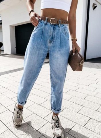 Women's Jeans Straight High Waist Ankle-length Pocket Casual Jeans