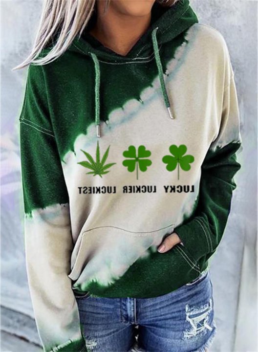 Women's St Patrick's Day Lucky Hoodies Color Block Drawstring Long Sleeve Pocket Casual Hoodies