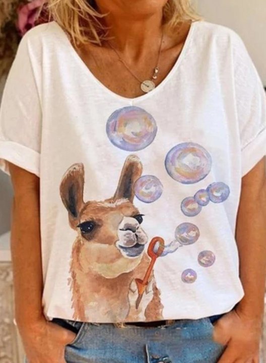 Women's T-shirts Animal Letter Print Short Sleeve V Neck Daily T-shirt