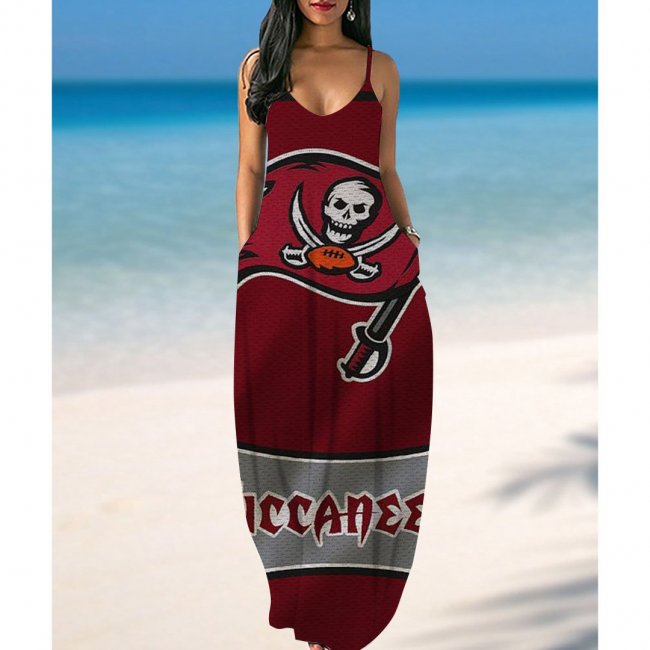 Tampa Bay Buccaneers Print Side Pocket Maxi Dress