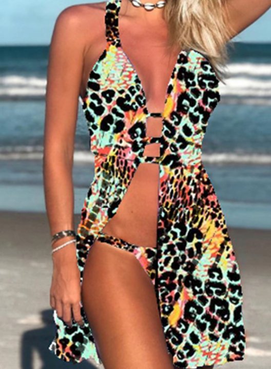 Women's Swimsuits Color Block Floral 3-Piece Swimsuit Bathing Suits