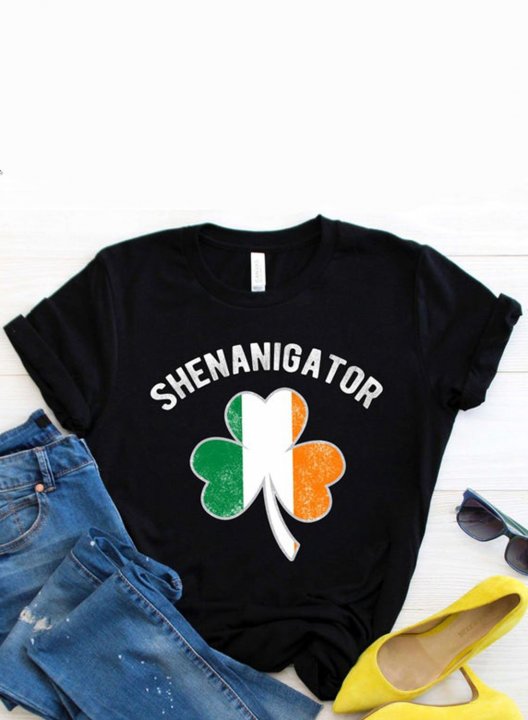 Women's St Patrick's Day T-shirts Casual Flag Letter Solid Round Neck Short Sleeve Daily T-shirts