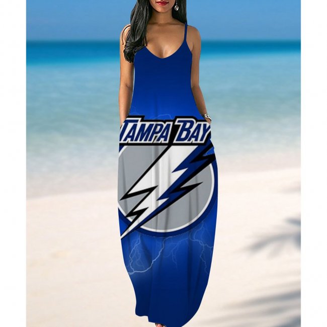 Tampa Bay Lightning Print Pockets Halter Dress