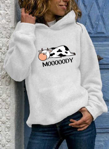 Women's Hoodies Moody Cow Print Long Sleeve Hoodie