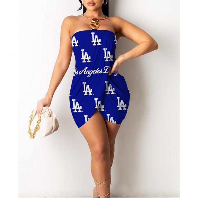 Los Angeles Dodgers Printed Irregular Bandeau Midi Dress