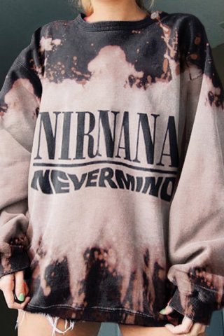 Women's Oversized Crewneck Boyfriend Nirnana Nevermind Print Long Sleeve Sweatshirt