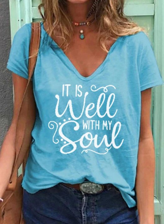 Women's It Is Well With My Soul T-shirts Letter Short Sleeve Round Neck Casual T-shirt