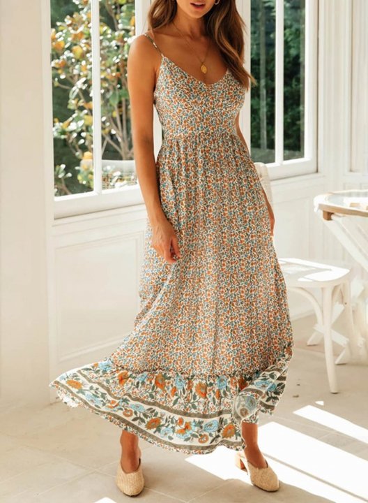 Women's Maxi Dresses Floral Sleeveless V Neck Casual Daily Maxi Dress