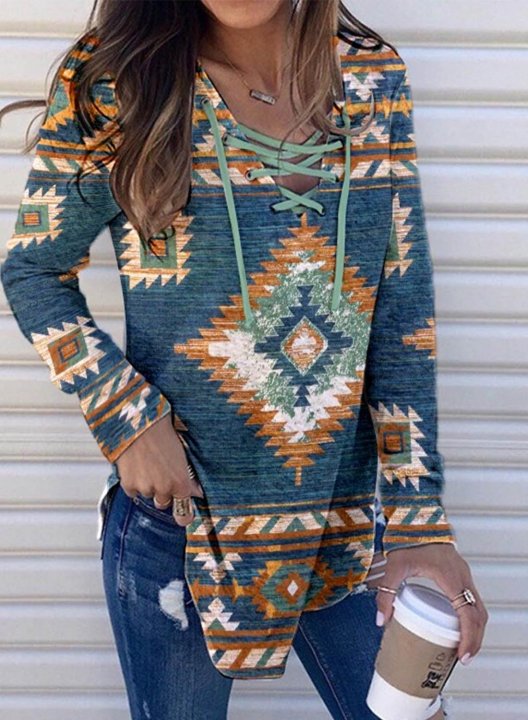 Women's Hoodies Drawstring Tribal Multicolor Long Sleeve Daily Casual Hoodies