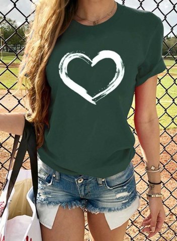 Women's T-shirts Heart-shaped Print Short Sleeve Round Neck Daily T-shirt