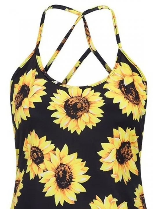 Women's Cami Tops Floral Criss Cross Open-back Sleeveless Halter Daily Casual Cami Tops