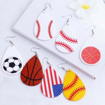 National Flag Football Basketball Football Volleyball Double-Sided Pu Leather Earrings