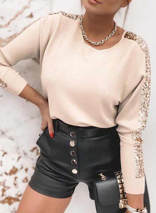 Women's Pullovers Solid Sequin Long Sleeve Round Neck Party Daily Date Elegant Pullover