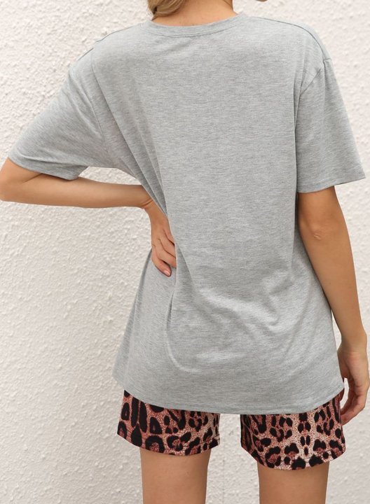 Women's Loungewear Sets Leopard Short Sleeve Round Neck Pencil Short Casual Summer Loungewear Sets