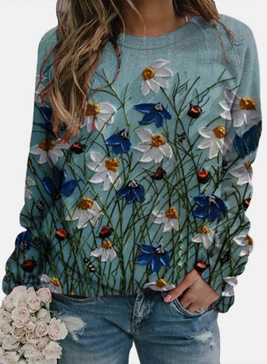 Women's T-shirts Floral Round Neck Long Sleeve Casual Daily T-shirts