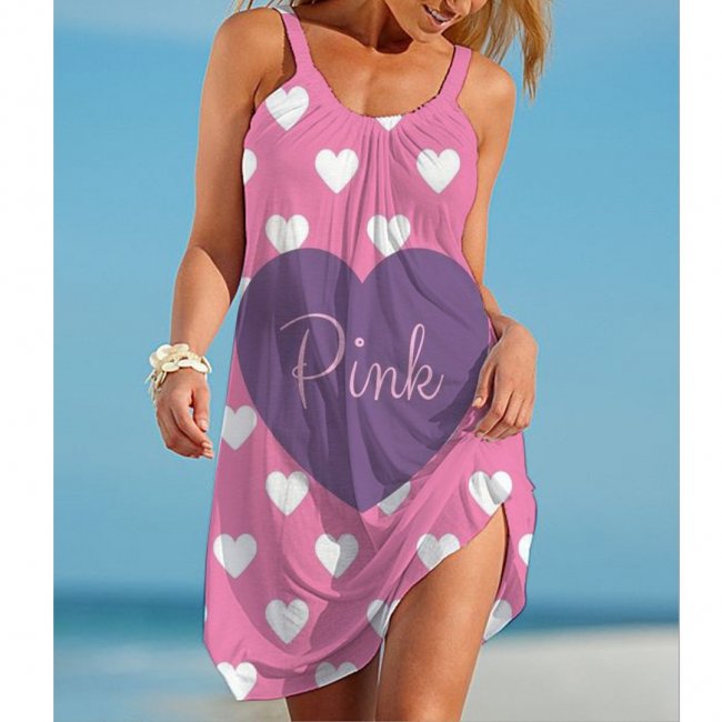 Women's PINK Letter Printed Halter Dress