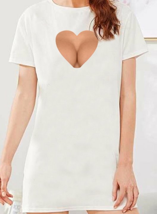 Women's Mini Dress Solid Heart-shaped Short Sleeve Round Neck Shift Casual Daily Mini Dress