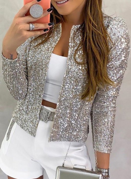 Women's Blazers Sequined Solid Blazers