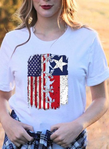 Women's T-shirts Flag Print Short Sleeve Round Neck Daily Texas independence day T-shirt