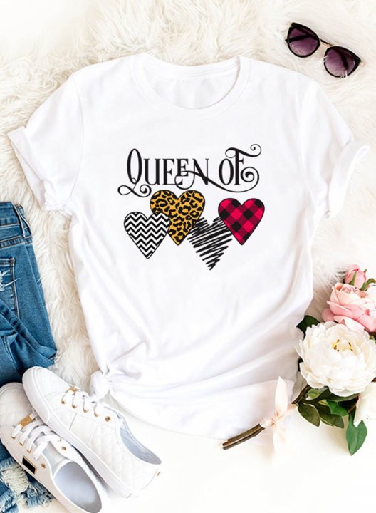 Women's T-shirts Leopard Plaid Letter Heart-shaped Short Sleeve Round Neck Daily T-shirt