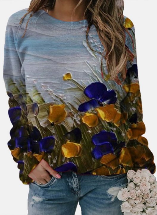 Women's T-shirts Floral Round Neck Long Sleeve Casual Daily T-shirts