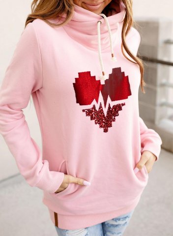 Women's Hoodies Drawstring Turtleneck Long Sleeve Solid Heart-shaped Abstract Hoodies With Pockets