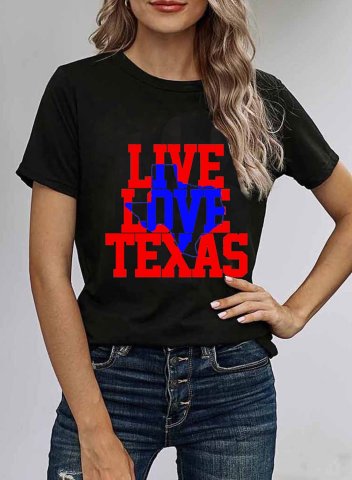 Women's T-shirts Live Love Texas Letter Print Texas Independence Day Texas Love T-shirts