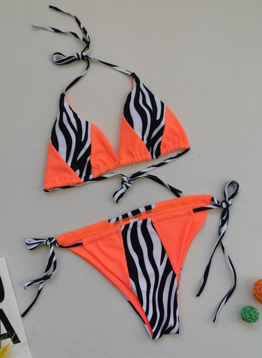 Women's Bikinis Solid Animal Print Mid Waist Bikini Bathing Suits