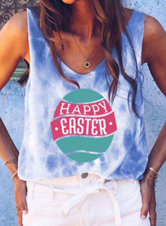 Women's Happy Easter Print Tank Festival Sleeveless Round Neck Casual Tank Top