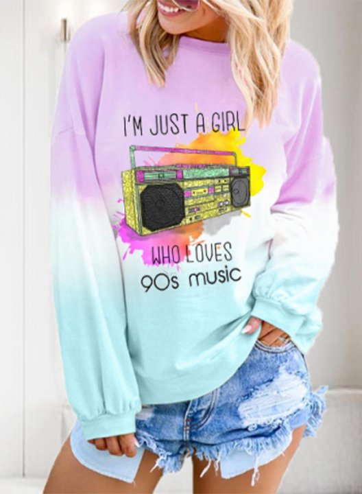 Women's Pullovers Color Block Letter Round Neck Long Sleeve Casual Daily Pullovers